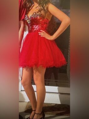 Splash Red Sequin & Jeweled Tulle Party Dress